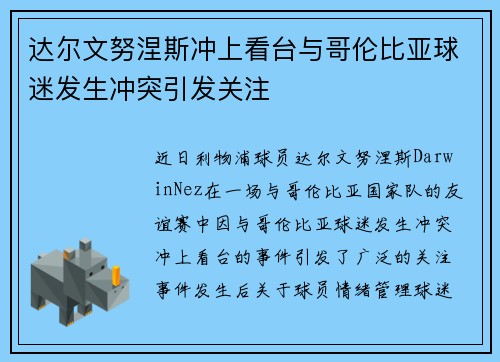 达尔文努涅斯冲上看台与哥伦比亚球迷发生冲突引发关注